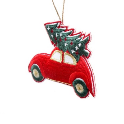 SEVOBAL Tree Ornaments Embroidered Car Design Hanging Decor for Christmas Tree and Holiday Display, Red, 5"*0.5"*0.3"