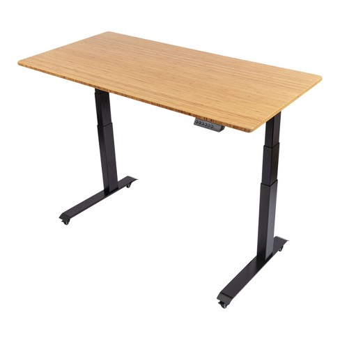 Single Column Crank Adjustable Stand Up Desk 40, Black Frame/Teak Top 