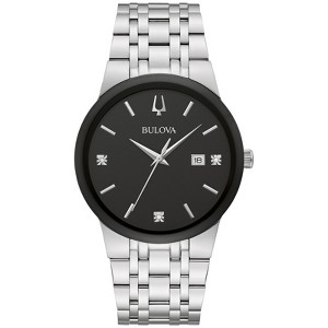 Bulova Men's Modern Silver Stainless Steel Diamond Quartz Watch, Black Dial, 40mm - 1 of 4