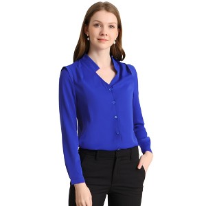 Allegra K Women's Elegant V Neck Work Office Button Up Shirt - 1 of 4