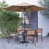 Merrick Lane Seven Piece Faux Teak Patio Dining Set Includes Table, Four Club Chairs, 9' Patio Umbrella and Base - 2 of 4