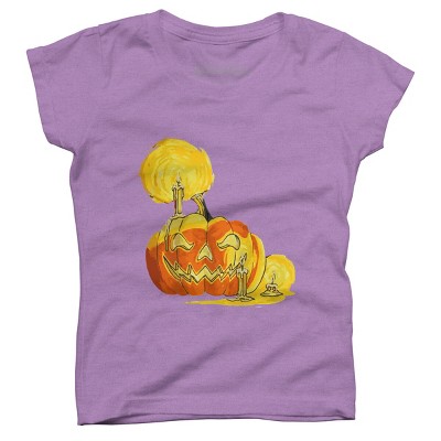 Girl's Design By Humans Halloween Pumpkin with Candle and Evil Smile By wubbadub T-Shirt