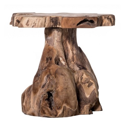 StyleCraft Home Collection Jakarta Live Edge and Trunk Natural Teak Accent Stool with Clear Lacquer Finish for Living Room, Bedroom, Office, and More