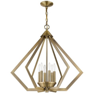 Antique Brass Triangular 6-Light Industrial Chandelier