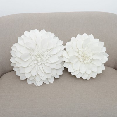 Ivory Felt Flower Design Throw Pillow