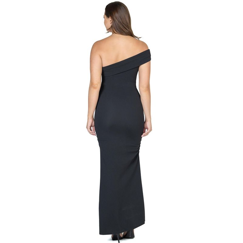24seven Comfort Apparel Formal One Shoulder Rouched Mermaid Maxi Dress, 3 of 5