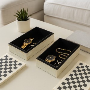 Storage Box Set - Checkered, Resin & Wood Keepsake Boxes - Stylish Organizer for Home, Office, Bedroom, or Living Room - 10" & 12", Black & Ivory - 1 of 4