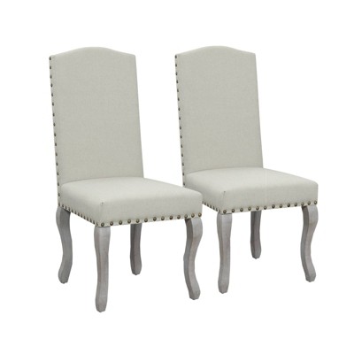 Set of 2 Nancy Victorian Dining Chairs with Nailhead Accents Light Beige - AC Pacific