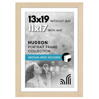 Americanflat 13x19 Picture Frame with Shatter-Resistant Glass - Use as 11x17 Frame with Mat or 13x19 Frame Without Mat - Natural Oak