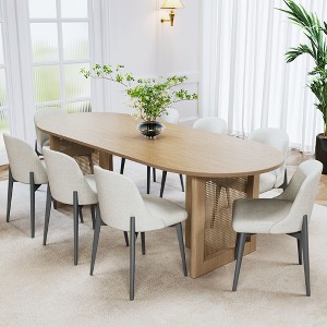 79 inch Vine Woven Oval Walnut Colored Dining Table with 8 Dining chairs Suitable for Dining Room and Living Room - 1 of 2