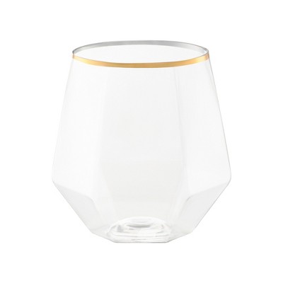 Smarty Had A Party 12 oz. Clear w/ Gold Rim Hexagonal Plastic Wine Goblets - 64 pcs