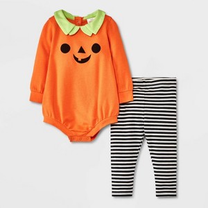 Baby Halloween Pumpkin Face Romper & Leggings Set - Cat & Jack™ Orange - 1 of 4