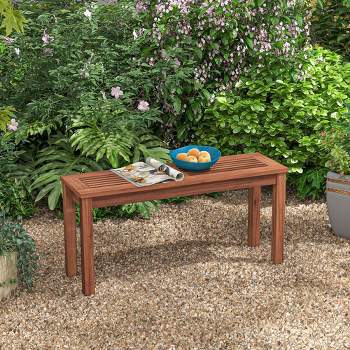 Costway Patio Backless Bench 2-Seater Outdoor Dining Bench Solid Wood Garden Backyard