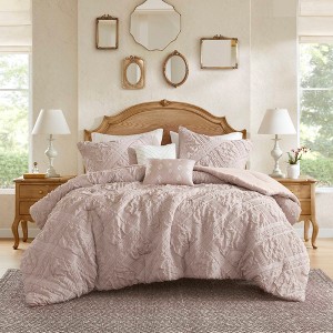 AENKYO Full/Queen 5-Piece Jacquard Comforter Set, Sculpted Textured Design in Pink, Luxurious Woven Bedding Ensemble - 1 of 4