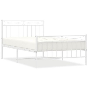 vidaXL Twin XL Metal Bed Frames with Headboard, Under Bed Storage, Noise Free, White, No Mattress - 1 of 4