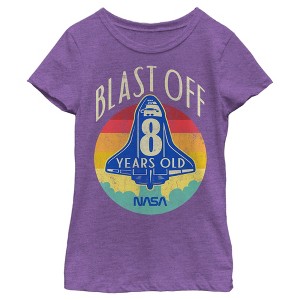 Girl's NASA Space Shuttle Blast Off 8th Birthday Retro Portrait T-Shirt - 1 of 3