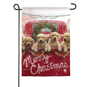 Evergreen Flag Red Truck with Puppies Garden Suede Flag - 1 of 2