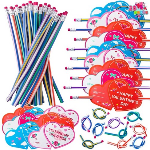 Joyin 28 Packs Bendy Pencils With Valentines Day Cards For Kids-classroom  Exchange Gifts, Valentine's Party Favors : Target