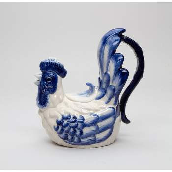 Kevins Gift Shoppe Ceramic Blue and White Rooster Teapot