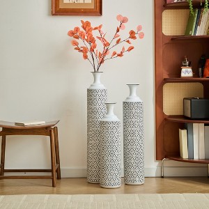 Metal Floor Vases Set of 3, 33/29/24 Inch Large Floor Standing Vase, Decorative Oversized Flower Vases, Hallway Corner Decor Standing Vases - 1 of 4