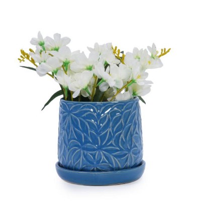 Vynxaria Set of 2 Modern 7" Glossy Red Ceramic Flowerpots for Indoor & Outdoor Use
