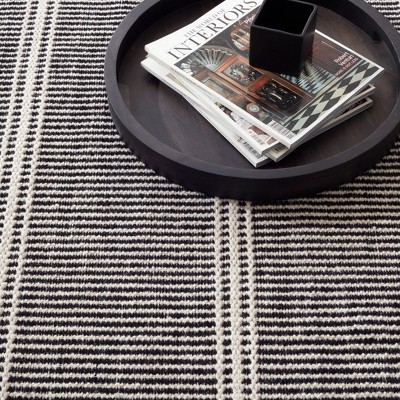 Malta Modern Black and Ivory Striped 8' x 10' Wool Area Rug