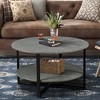 Round Coffee Table With 2-Tier Storage, Farmhouse Living Room Cocktail Table With Metal Leg, Patchwork Desktop Effect - 2 of 4