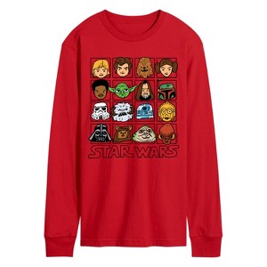 Men's - Star Wars - Yoda and Friends Face Grid Long Sleeve Graphic T-Shirt - 1 of 2