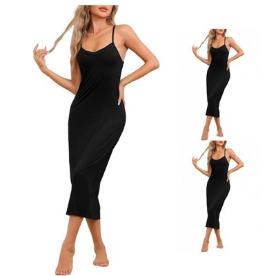 cheibear Women's Modal V Neck Adjustable Spaghetti Strap Chemise Sleep Dress