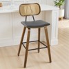 Bekrvio 26" Mid Century Modern Counter Height Bar Stools - Rattan Cane Back, Wood, PU Leather Upholstered for Kitchen Island Dining - 3 of 4