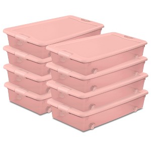 Sterilite 56 Qt Wheeled Under Bed Storage Container Plastic Bin, Blush, 8 Pack - 1 of 4