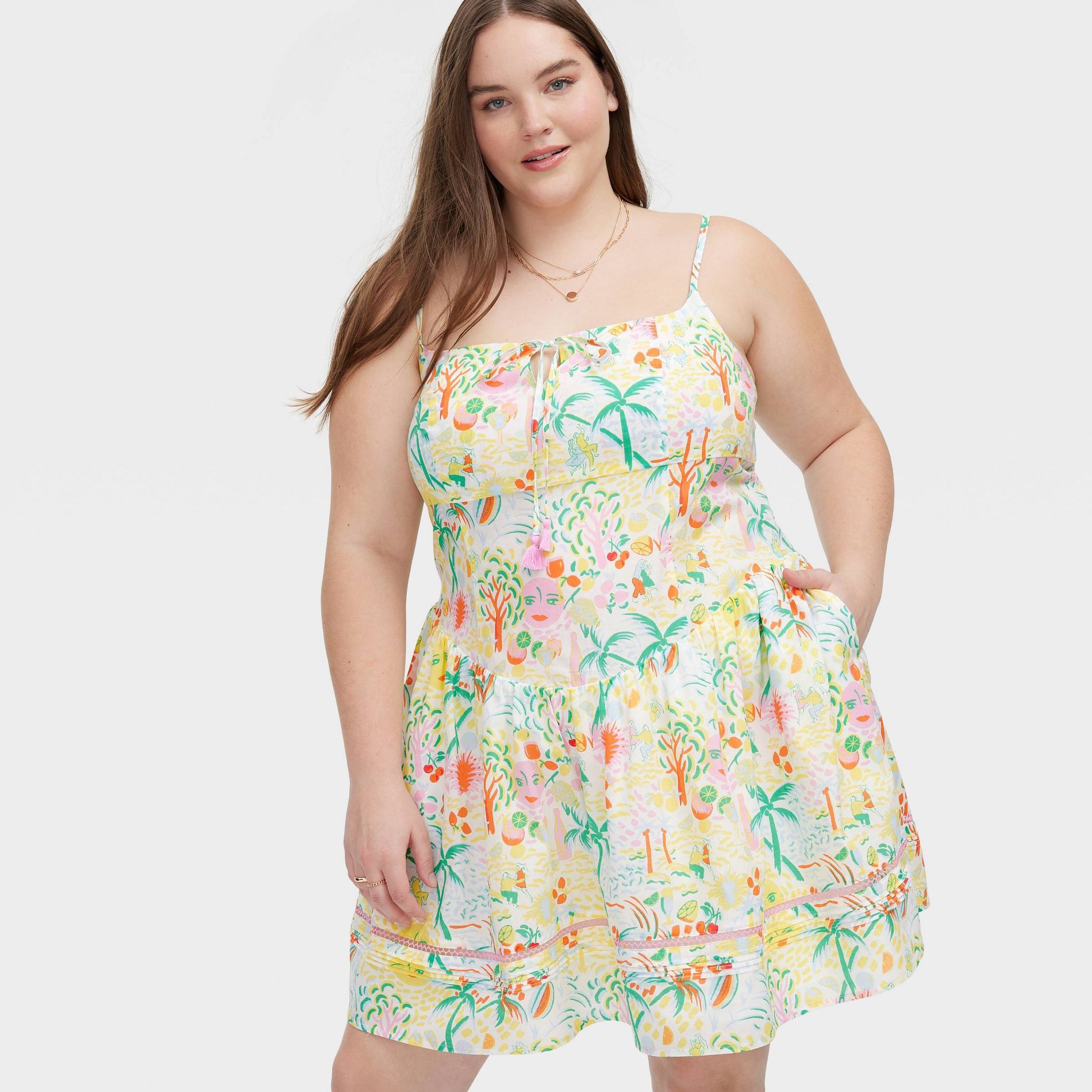Women's Vacation Drop Waist Mini Dress Yellow/Green - Roller Rabbit x Target