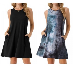 INSPIRE CHIC Women's Tie Dye Tank Beach Casual Sleeveless Loose Tshirt Sundress with Pockets 2 Packs - 1 of 4