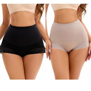 INSPIRE CHIC 2 Pcs Women's Lace Mesh Light Tummy Control Briefs High Waist Control Panties - 1 of 4