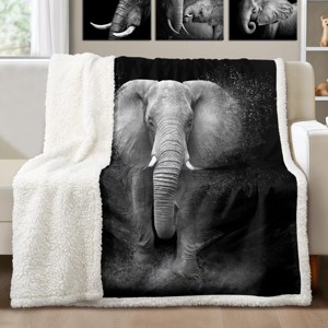 Hachikiko Elephant Print Throw Blanket - 50"x60" Throw Size - Ultra-Soft Reversible Blanket for Kids & Adults (Grey Animal Theme) - 1 of 4