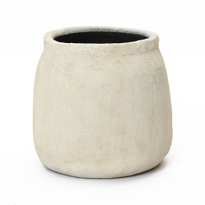 LuxenHome Sahara Stone Planter, Round Cement Accent in Desert Beige : Target