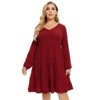 Women's Plus Size Fall Dress Long Sleeve Casual Babydoll Shift Tiered Flowy Midi Dresses - 2 of 4