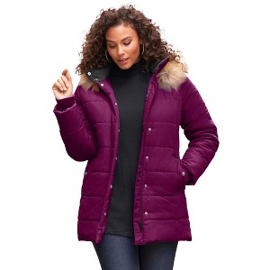 Roaman's Women's Plus Size Classic Length Quilted Puffer Jacket - 1 of 4