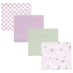 Hudson Baby Infant Girl Cotton Rich Flannel Receiving Blankets, Purple Dainty Floral, One Size - 1 of 4