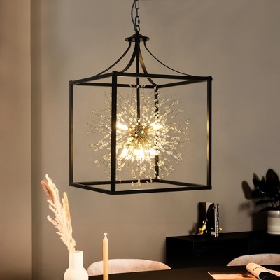 Rennnsan Palorin 17"W 8-Light Sputnik Dandelion Crystal Industrial Dimmable Chandelier in Black