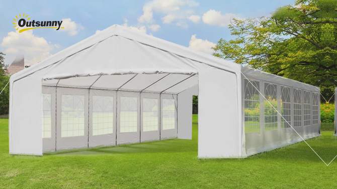 Outsunny 20' x 40' Large Outdoor Carport Canopy Party Tent with Removable Protective Sidewalls & Versatile Uses, White, 2 of 10, play video