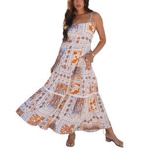 Amaryllis Women’s Patchwork Print Tiered Maxi Dress Adjustable Spaghetti Straps Flowy Silhouette - 1 of 4
