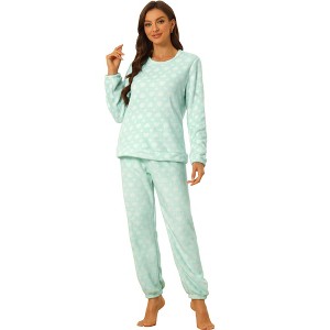 Allegra K Women's Winter Flannel Long Sleeve Nightwear Top and Pants Pajama Sets - 1 of 4