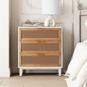 JIONJOY Artisan Distressed Nightstand - Fully Assembled Rattan & Wood 3-Drawer Dresser - 1 of 4