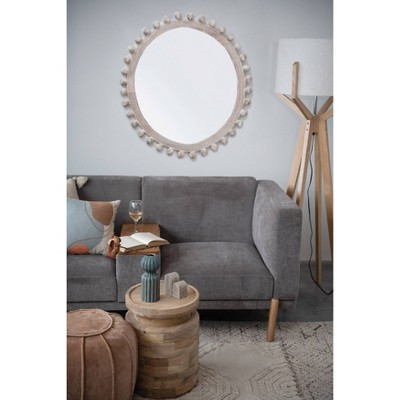 Whitewashed Mango Wood Round Wall Mirror