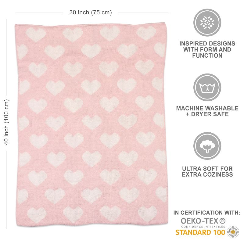 Living Textiles|Chenille Baby Blanket - Pink Hearts, 4 of 5