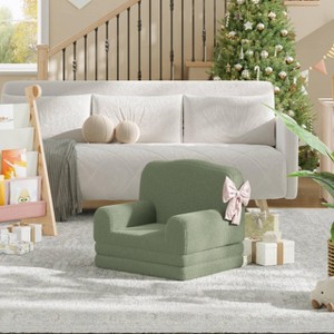 GustoWave Kids Couch, 2-in-1 Toddler Couch Fold Out, Convertible Sofa to Lounger with Wave Design, Foam Kids Chair - 1 of 4