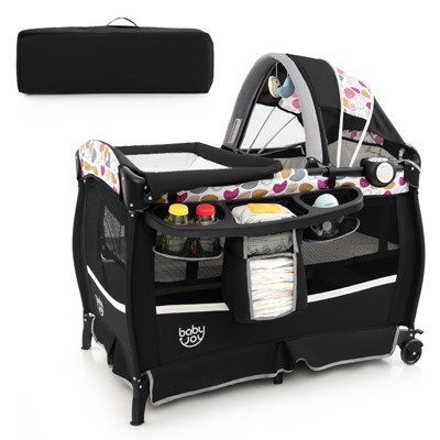 Infans 4 in 1 Portable Pack & Play Foldable Baby Bassinet w/Mattress Carrying Bag Black