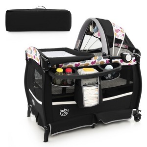 Infans 4 in 1 Portable Pack & Play Foldable Baby Bassinet w/Mattress Carrying Bag Black - 1 of 4