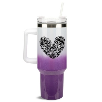 Elanze Designs Floral Vine Heart Life Full of Love Wrap-Around 40 Oz. Stainless Steel Water Bottle Coffee Mug, Spill & Leak Resistant, Travel Tumbler